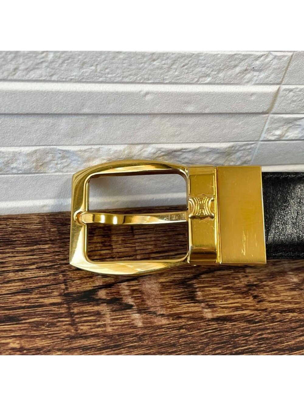Celine Leather Triomphe Buckle Gold Belt Black - Picture 8 of 10